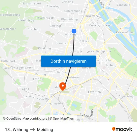 18., Währing to Meidling map