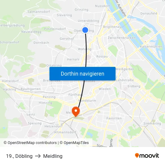 19., Döbling to Meidling map