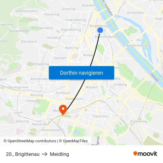 20., Brigittenau to Meidling map