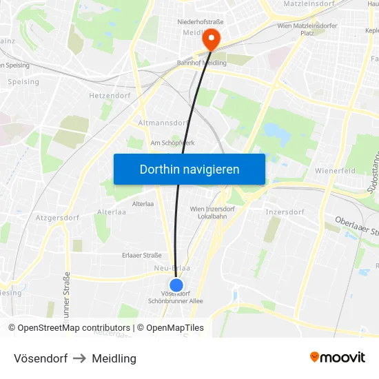 Vösendorf to Meidling map