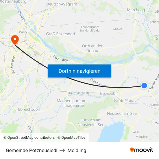Gemeinde Potzneusiedl to Meidling map