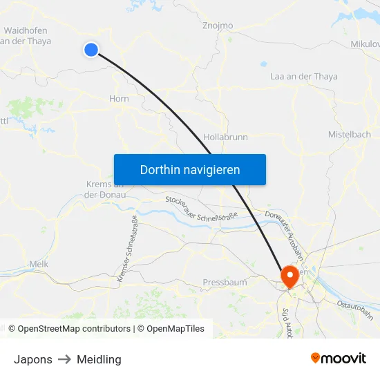 Japons to Meidling map