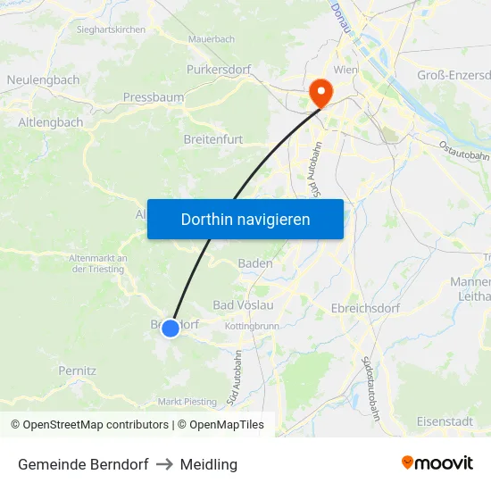 Gemeinde Berndorf to Meidling map