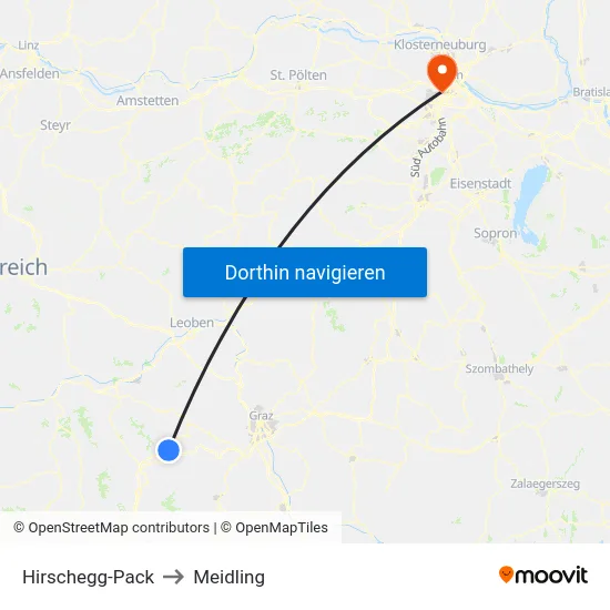 Hirschegg-Pack to Meidling map