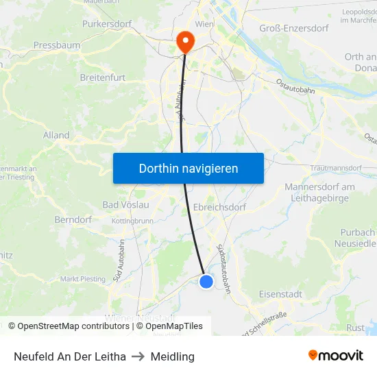 Neufeld An Der Leitha to Meidling map