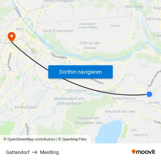 Gattendorf to Meidling map