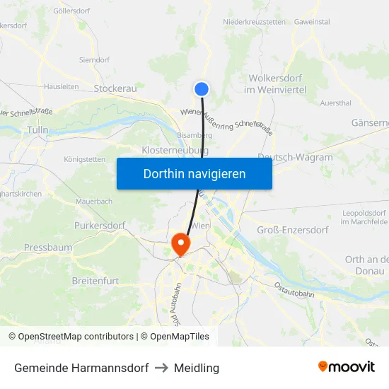 Gemeinde Harmannsdorf to Meidling map