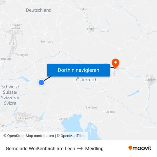 Gemeinde Weißenbach am Lech to Meidling map