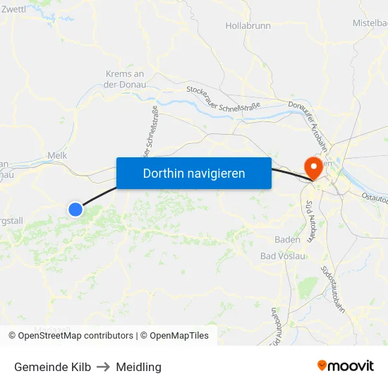 Gemeinde Kilb to Meidling map