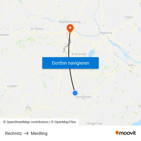 Rechnitz to Meidling map