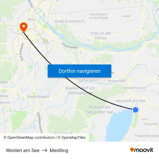 Weiden am See to Meidling map