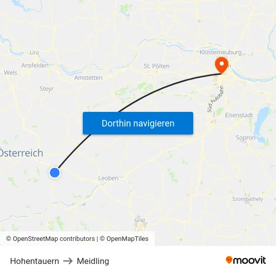 Hohentauern to Meidling map