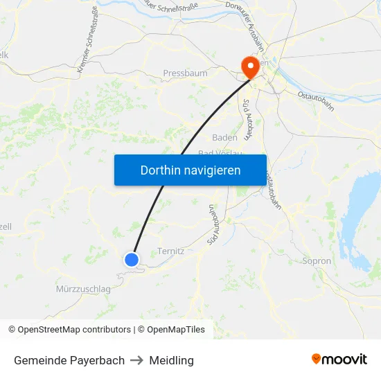 Gemeinde Payerbach to Meidling map