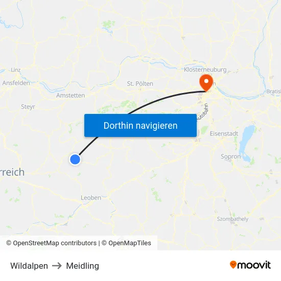 Wildalpen to Meidling map