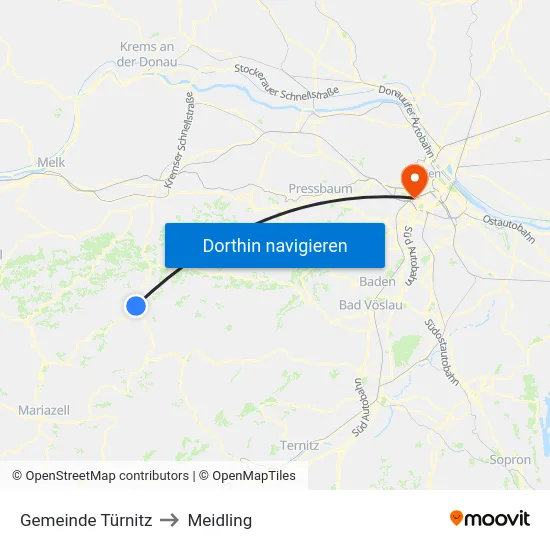 Gemeinde Türnitz to Meidling map