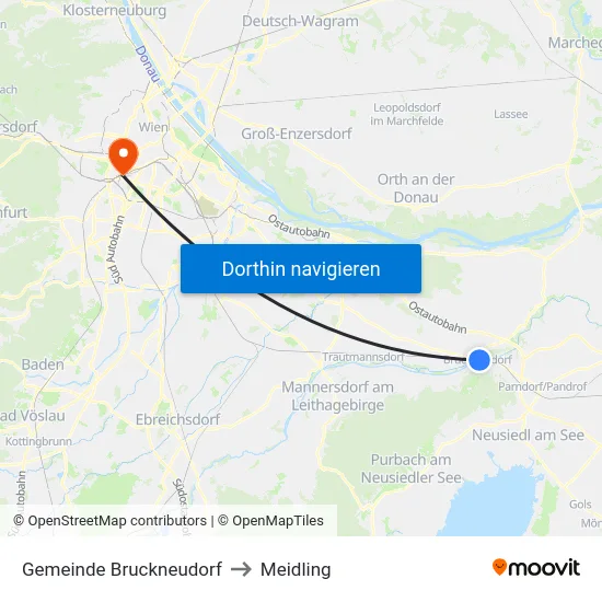Gemeinde Bruckneudorf to Meidling map