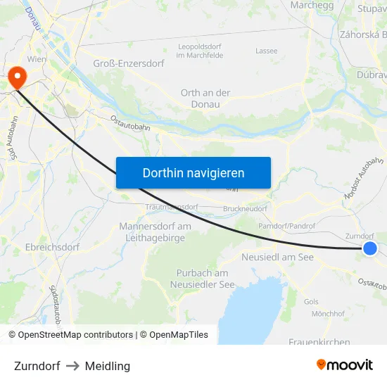 Zurndorf to Meidling map