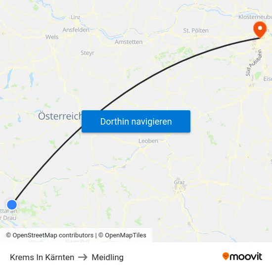 Krems In Kärnten to Meidling map