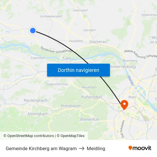 Gemeinde Kirchberg am Wagram to Meidling map