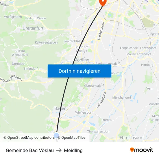 Gemeinde Bad Vöslau to Meidling map