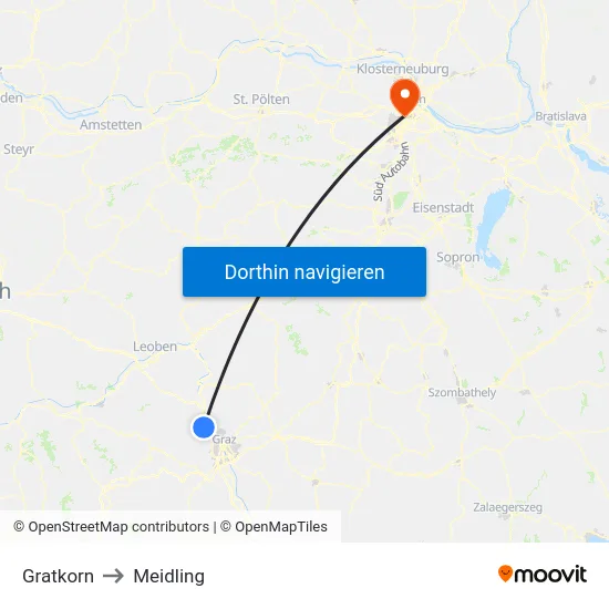 Gratkorn to Meidling map