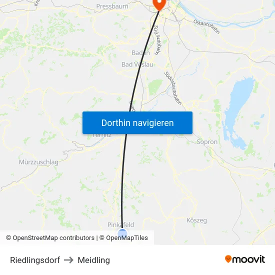 Riedlingsdorf to Meidling map
