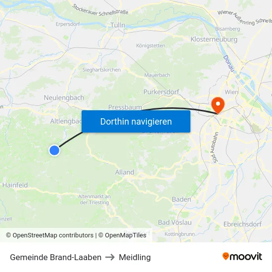 Gemeinde Brand-Laaben to Meidling map