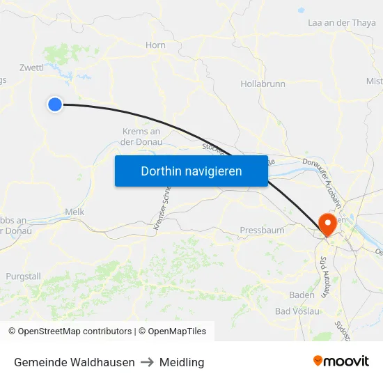 Gemeinde Waldhausen to Meidling map