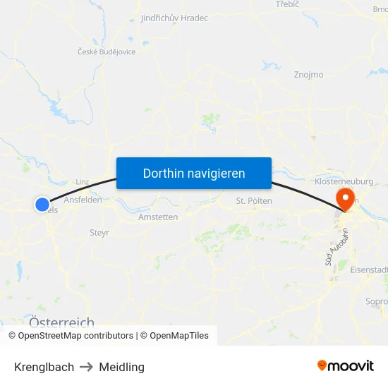 Krenglbach to Meidling map