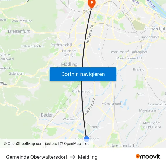 Gemeinde Oberwaltersdorf to Meidling map