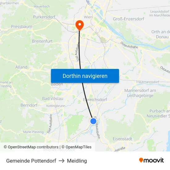 Gemeinde Pottendorf to Meidling map