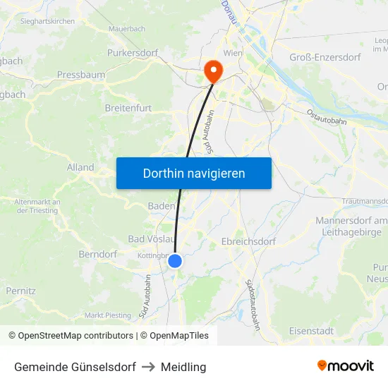 Gemeinde Günselsdorf to Meidling map