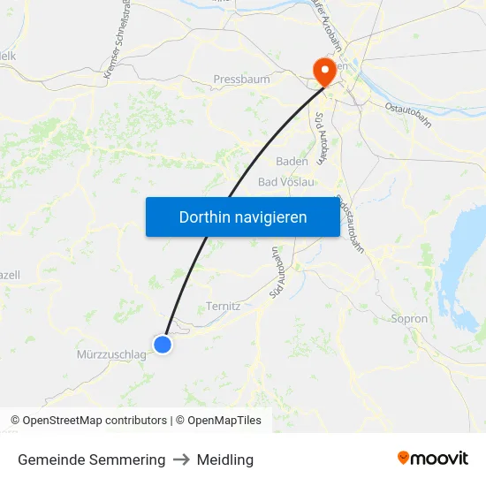 Gemeinde Semmering to Meidling map