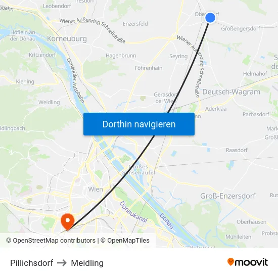 Pillichsdorf to Meidling map