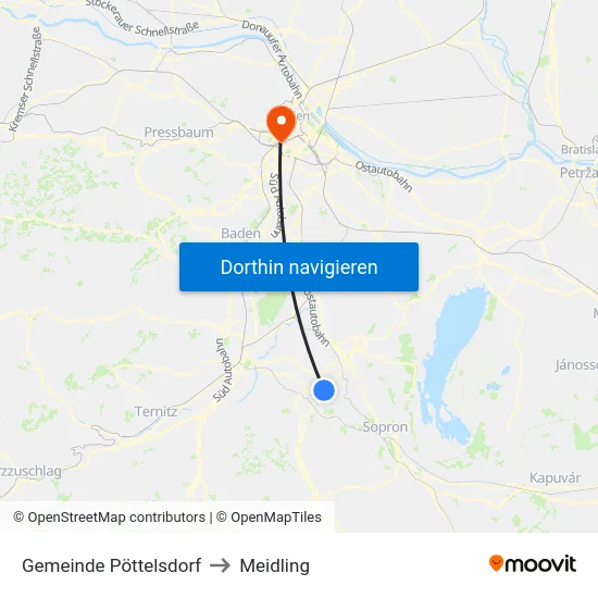 Gemeinde Pöttelsdorf to Meidling map