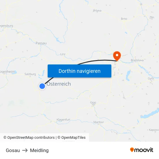 Gosau to Meidling map