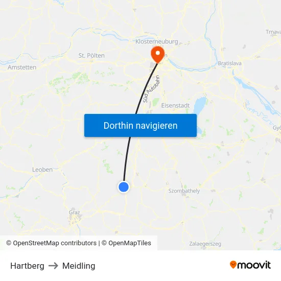 Hartberg to Meidling map
