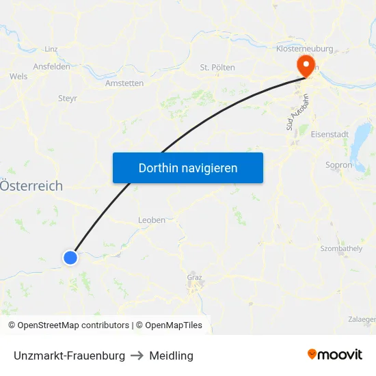 Unzmarkt-Frauenburg to Meidling map