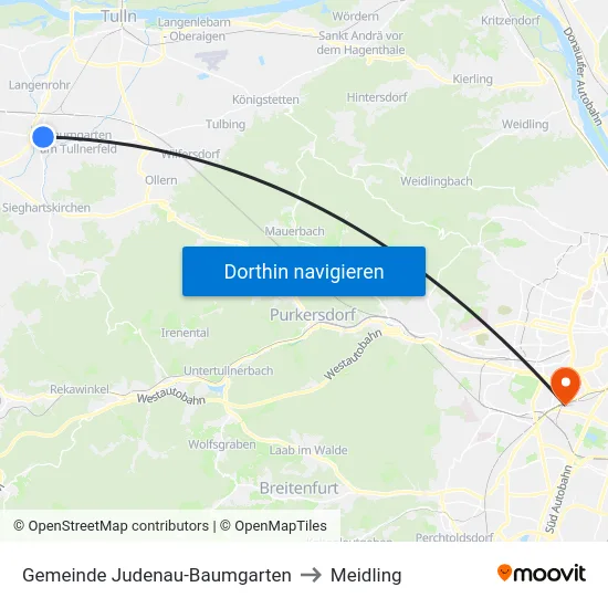 Gemeinde Judenau-Baumgarten to Meidling map