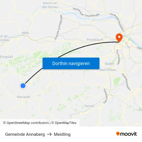 Gemeinde Annaberg to Meidling map