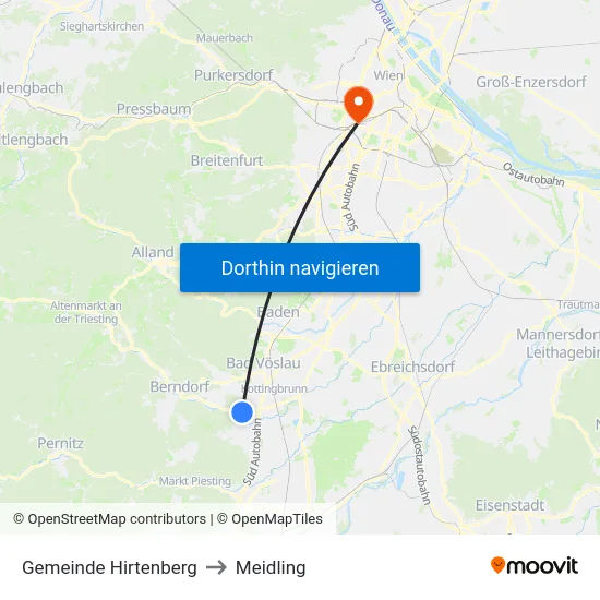 Gemeinde Hirtenberg to Meidling map