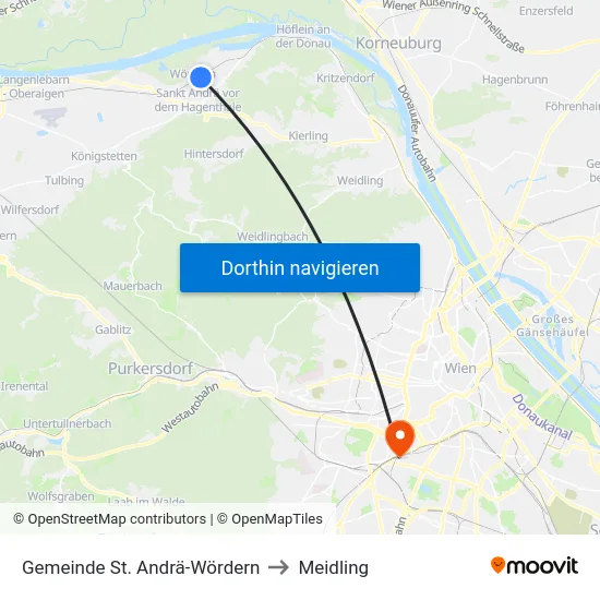 Gemeinde St. Andrä-Wördern to Meidling map