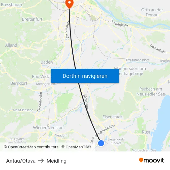 Antau/Otava to Meidling map