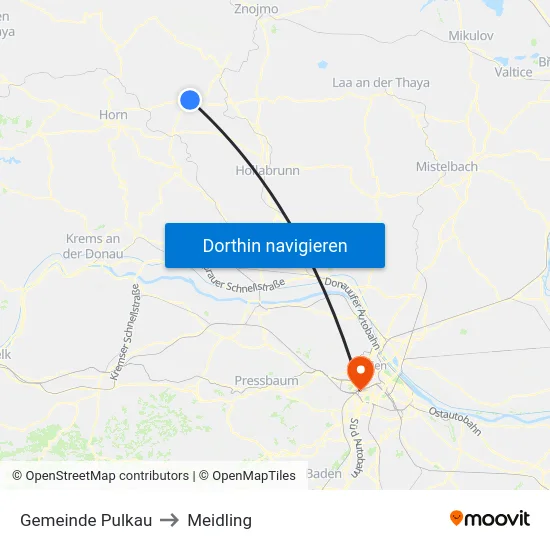 Gemeinde Pulkau to Meidling map