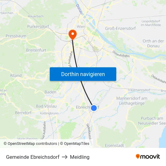 Gemeinde Ebreichsdorf to Meidling map
