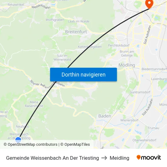 Gemeinde Weissenbach An Der Triesting to Meidling map