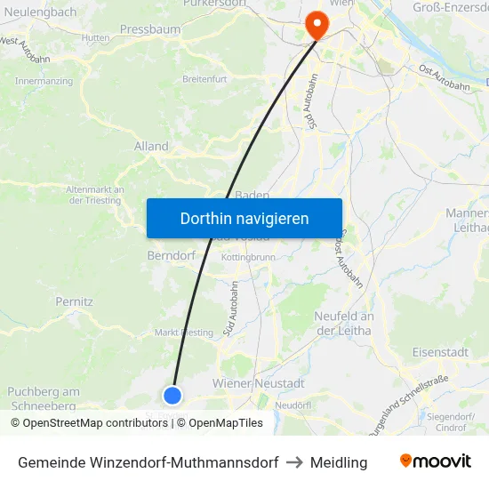 Gemeinde Winzendorf-Muthmannsdorf to Meidling map