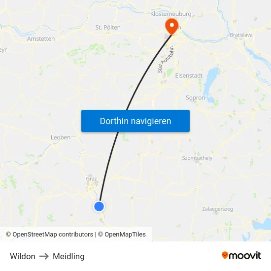 Wildon to Meidling map