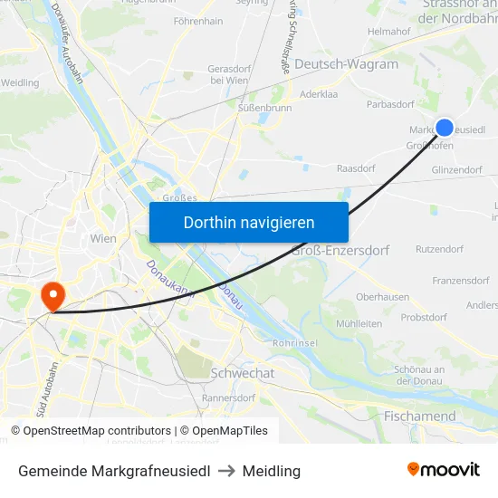 Gemeinde Markgrafneusiedl to Meidling map