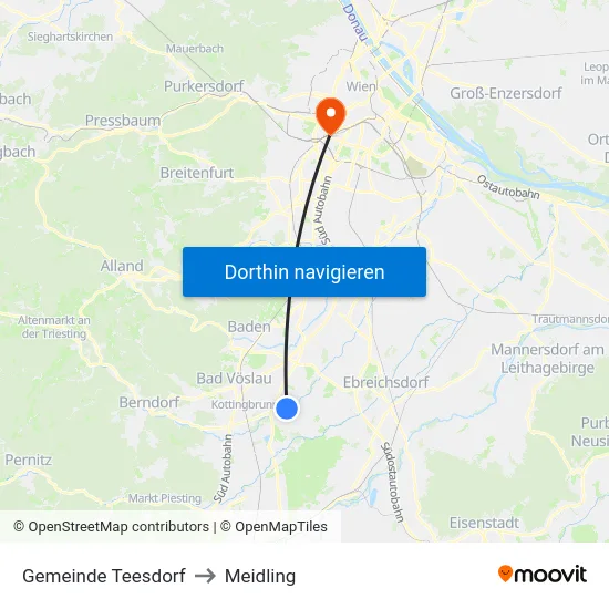 Gemeinde Teesdorf to Meidling map